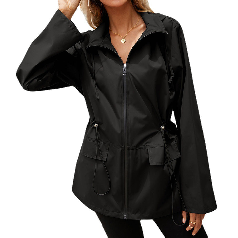 Damen leichte Regenjacke mit Kapuze und verstellbarem Bund R&B