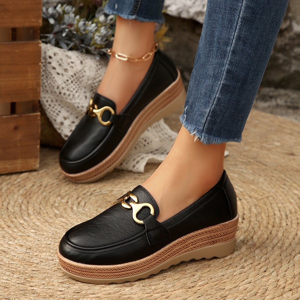 Damen Schicke Loafers mit modischem Kork-Detail und rutschfester Sohle