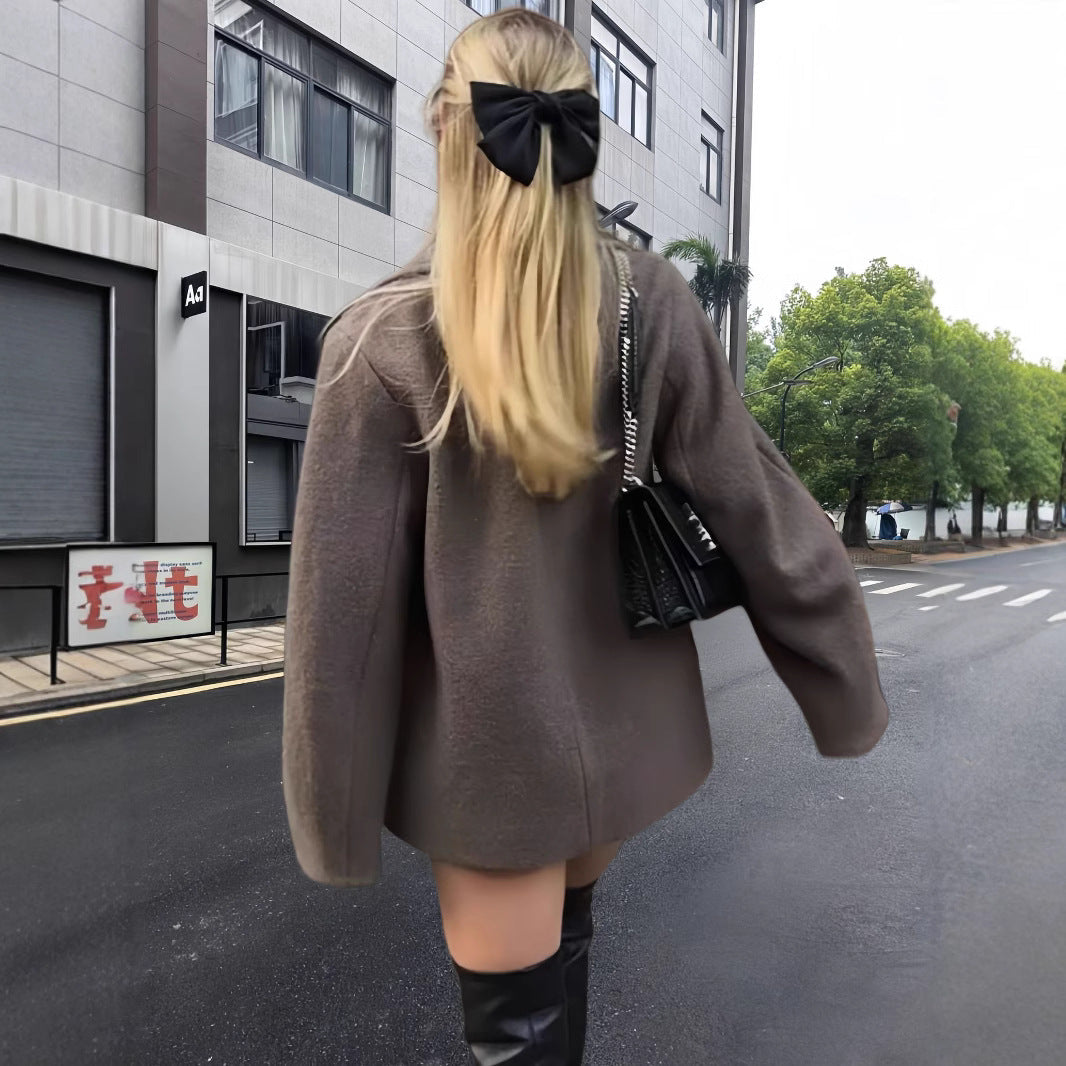 Damen modische Oversized-Jacke mit doppelter Knopfleiste und elegantem Kragen R&B