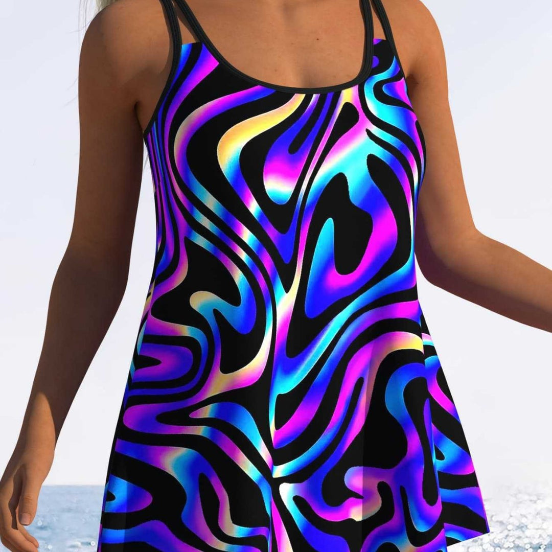 Damen Swimmingdress mit modischem Wellenmuster und fließendem Schnitt R&B