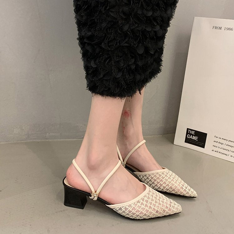 Damen elegante Sling-Pumps mit transparentem Mesh-Obermaterial und komfortablem Blockabsatz R&B