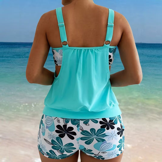 Damen Sport Tankini-Set mit floralem Design und bequemen Shorts R&B