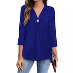 Damen Langarm Bluse mit elegantem V-Ausschnitt und dekorativen Falten R&B