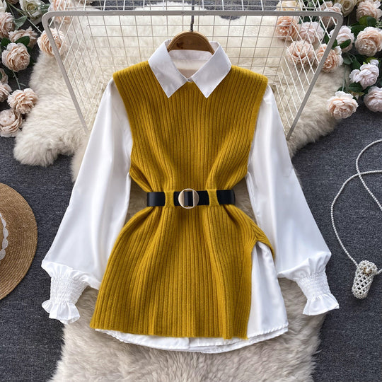 Damen modische Strickweste mit eleganter Hemdunterlage R&B