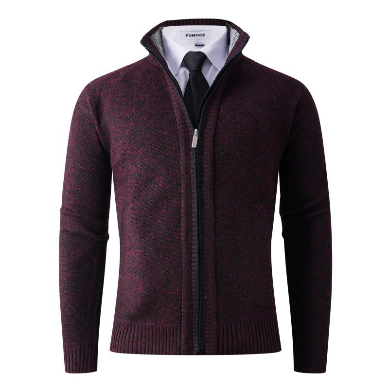 Herren stylische Strickjacke mit hohem Kragen und praktischen Taschen R&B