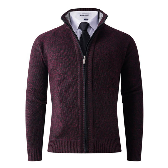 Herren stylische Strickjacke mit hohem Kragen und praktischen Taschen R&B