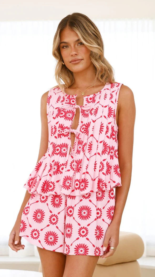 Damen Sommer Shorts Set mit verspieltem Flügel-Design und buntem Druck R&B