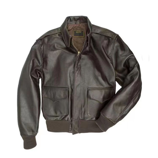 Herren Flugjacke aus hochwertigem Lammleder mit praktischen Taschen und elastischem Bündchen R&B