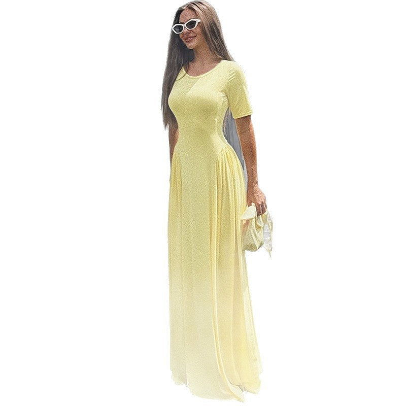 Damen Fließendes Maxikleid mit praktischen Seitentaschen und Rundhalsausschnitt R&B