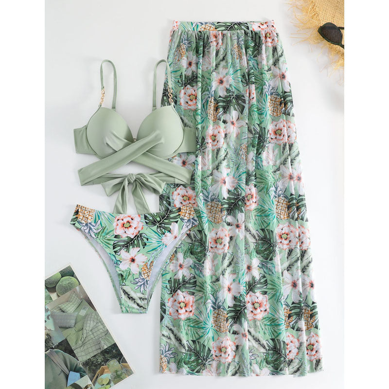 Damen Bikini-Set mit Wickelrock und floralem Design