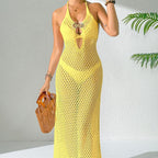 Damen eleganter Cropped-Strandüberwurf aus Netzmaterial R&B