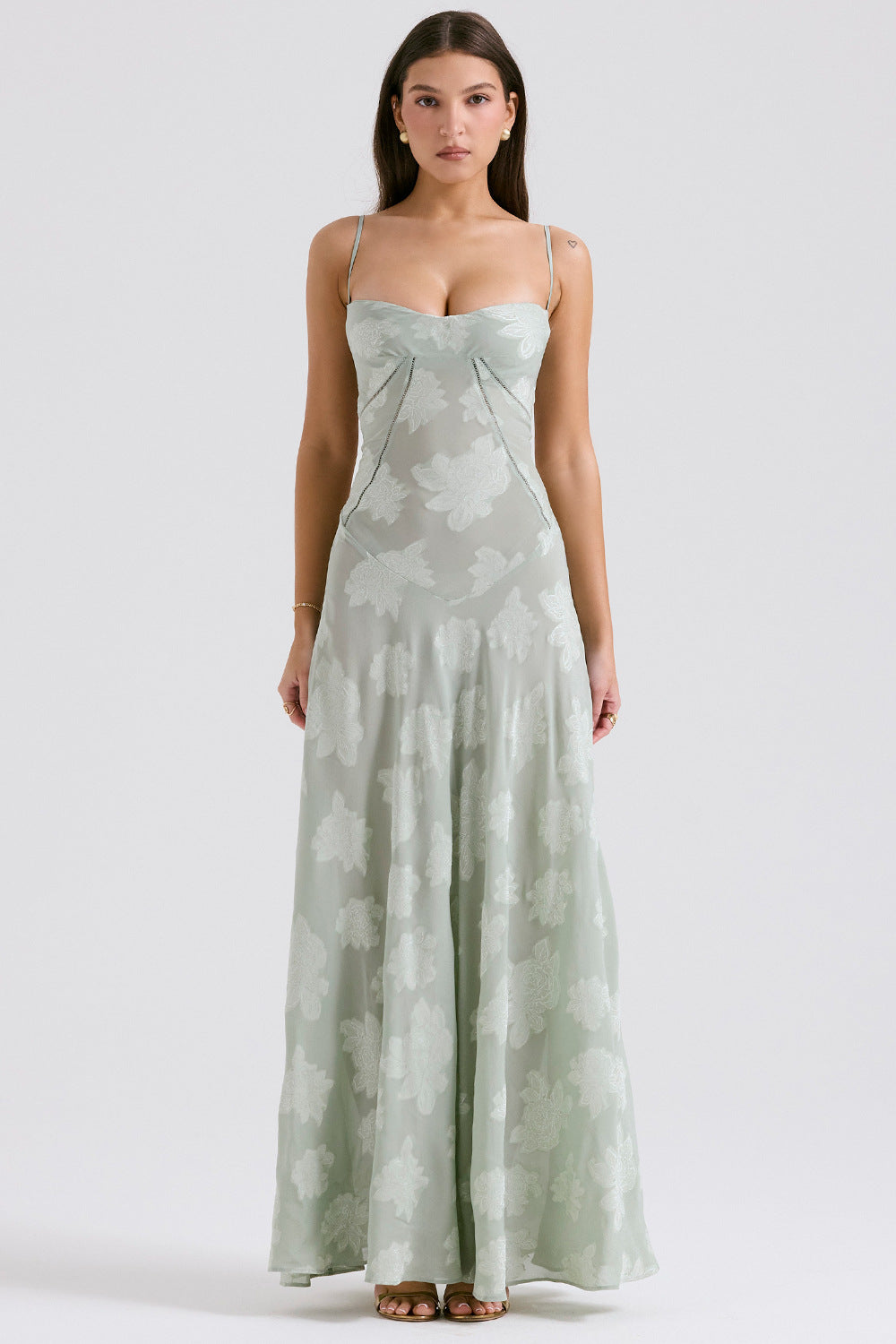 Damen Elegantes Maxikleid mit floralem Häkelmuster und raffiniertem Schnitt R&B