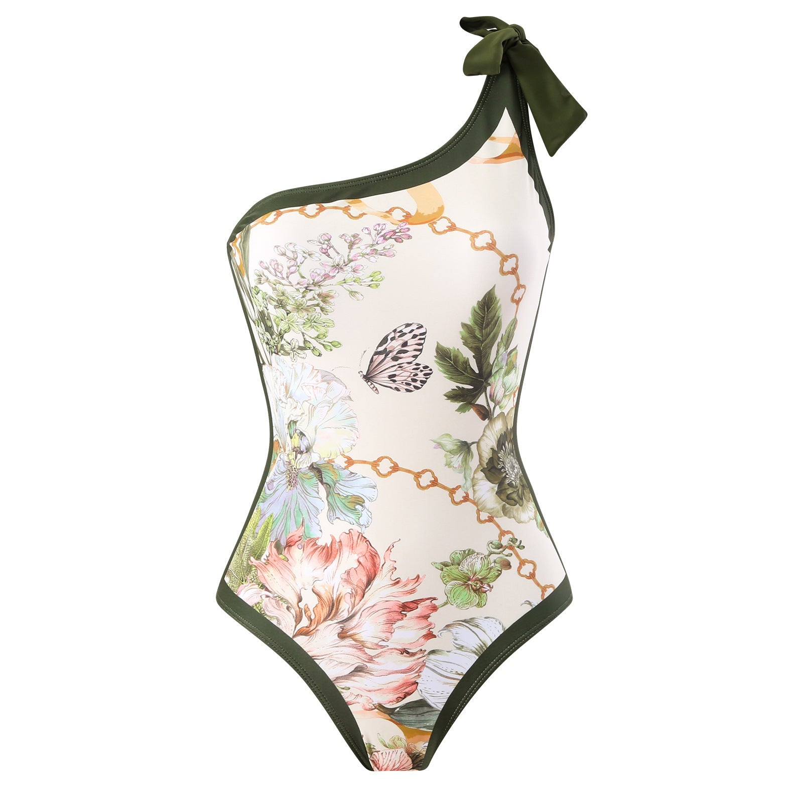 Damen Einteiler Badeanzug mit asymmetrischem Schnitt und elegantem Wickelrock R&B