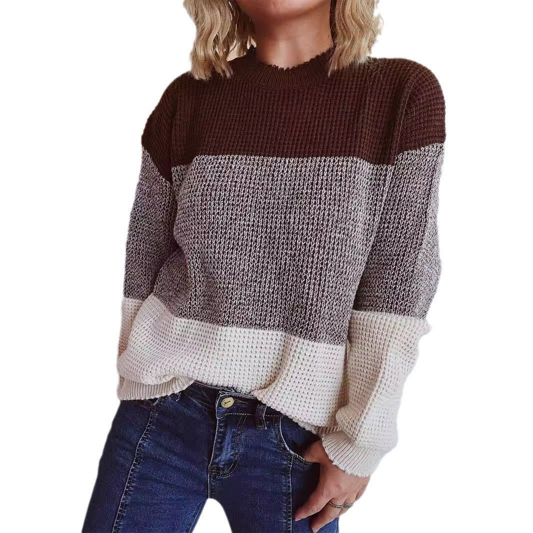 Damen gemütlicher Pullover mit trendy Streifenmuster R&B