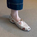 Damen Ballerina-Schuhe mit floralem Muster und dekorativem Riemchen R&B