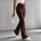 Damen Hochtaillierte Flared-Hose mit Rippstruktur