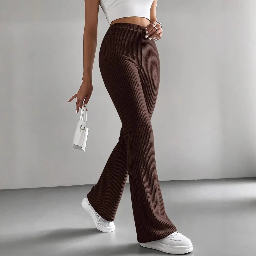 Damen Hochtaillierte Flared-Hose mit Rippstruktur