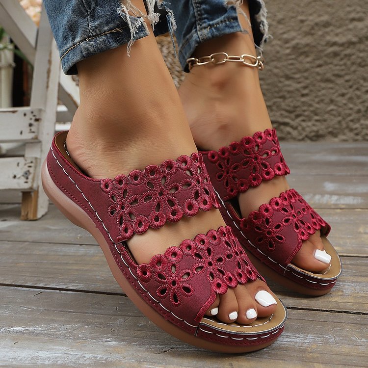 Damen Zehentrenner-Sandalen mit dekorativem Lochmuster und komfortabler Fußbett R&B
