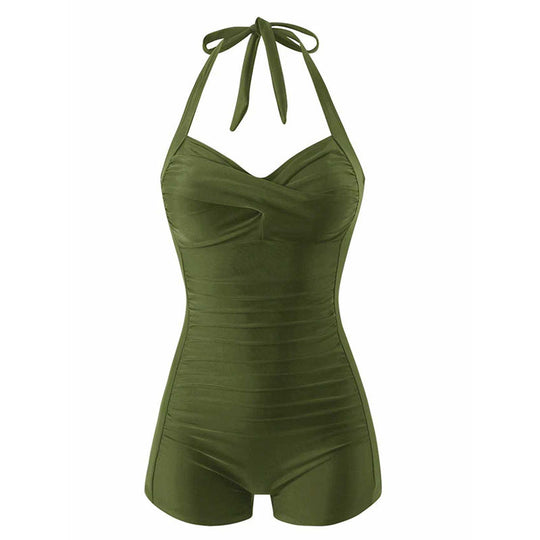Damen Halterneck Badeanzug mit schmeichelnder Raffung R&B