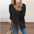 Damen Strickjacke mit Modernen Knopfdetails und Tiefem V-Ausschnitt R&B