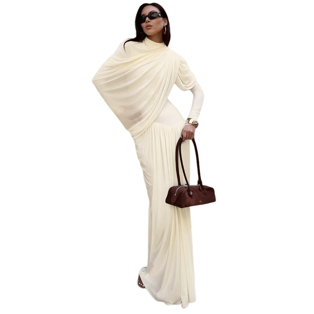 Damen Maxikleid mit innovativer Drapierung und elegantem Stoff R&B