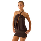 Damen Mini-Kleid mit raffiniertem Halterneck und verführerischem Schlüsselausschnitt R&B