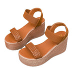 Damen Wedge-Sandalen mit geflochtenem Riemen und elastischem Knöchelriemen