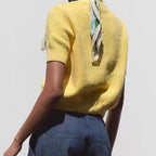 Damen Modische Strickjacke mit kurzen Ärmeln und glänzenden Knopfdetails R&B