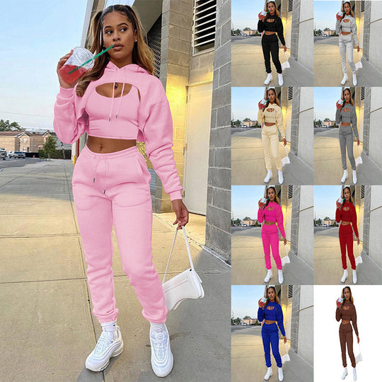 Damen Sportlicher Zweiteiler mit cropped Hoodie und bequemen Jogginghosen R&B