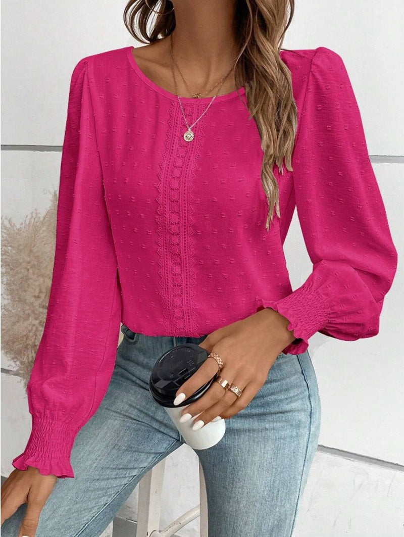 Damen luftige Bluse mit feinem Stickmuster R&B