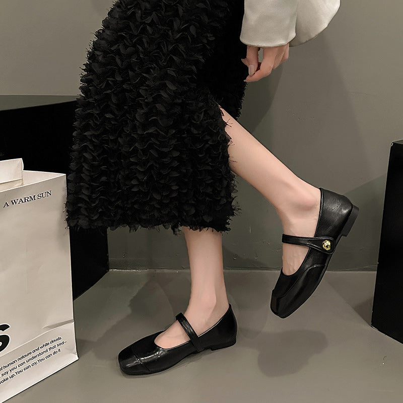 Damen Ballerinas mit elegantem Riemen und weicher Lederoberfläche R&B