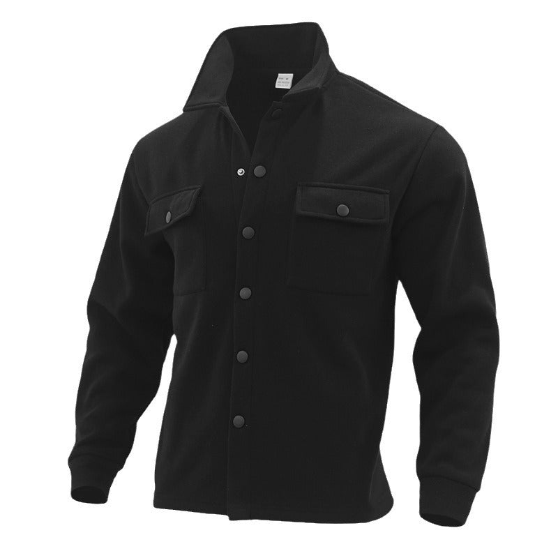 Herren nan modische Overshirt-Jacke in Filzoptik mit aufgesetzten Brusttaschen und sichtbarer Druckknopfleiste R&B