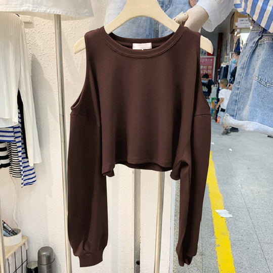 Damen lässiges Crop-Top mit langen Ärmeln R&B