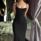 Damen elegantes, figurbetontes Midi-Kleid mit feinen Spaghettiträgern R&B