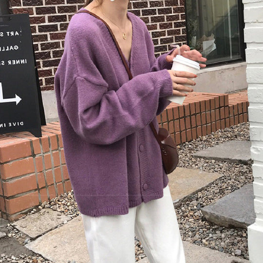 Damen Flauschiger Strickcardigan mit Knopfleiste und weitem Schnitt R&B