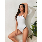 Damen Einteiler Badeanzug mit hochelastischem Material und modischem Kontrastdetail R&B
