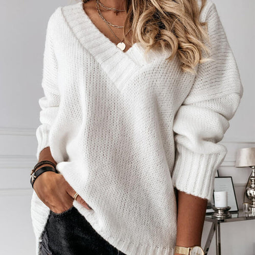 Damen V-Ausschnitt Pullover mit strukturierter Strickoptik R&B