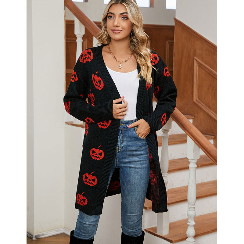Damen Strick-Cardigan mit kreativem Halloween-Motiv R&B