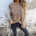 Damen Grobstrick Pullover mit romantischen Netzdetails R&B