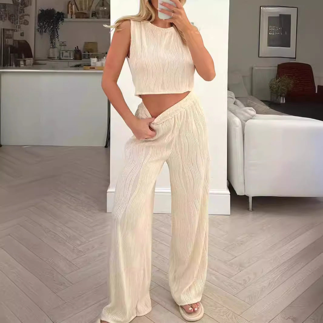 Damen Zweiteiliges Set mit hochgeschnittenem Oberteil und weitem Hosen
