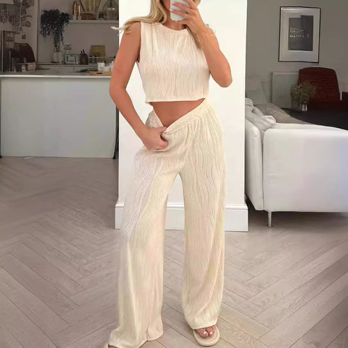 Damen Zweiteiliges Set mit hochgeschnittenem Oberteil und weitem Hosen R&B
