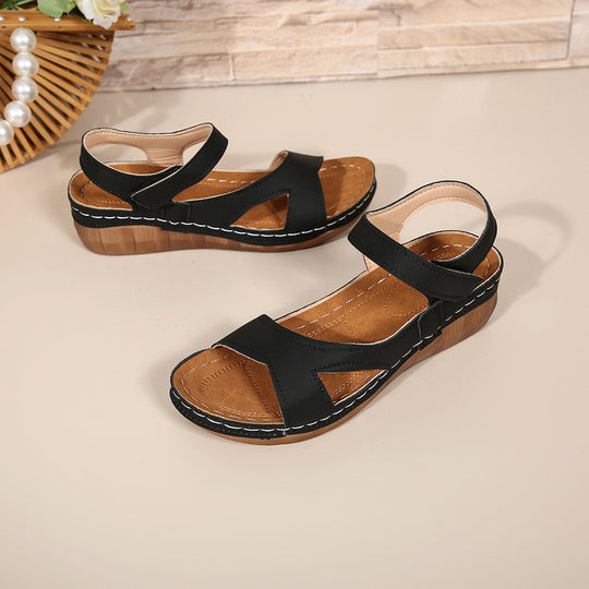 Damen Bequeme Wedge-Sandalen mit breitem Riemen und floralem Design R&B