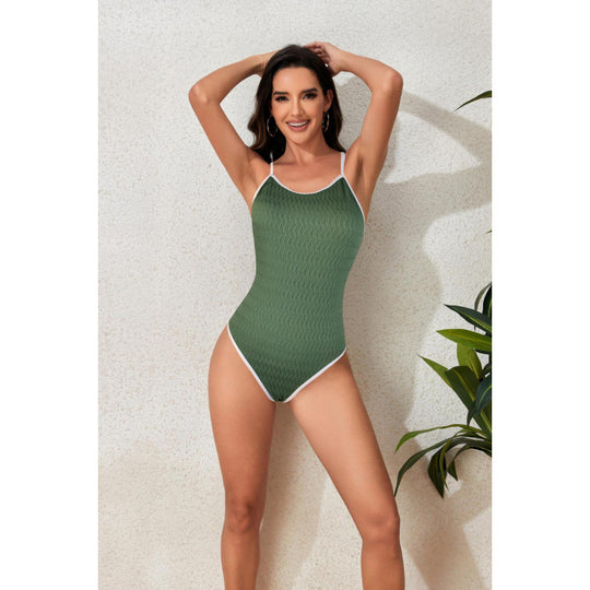 Damen Einteiler Badeanzug mit hochelastischem Material und modischem Kontrastdetail R&B