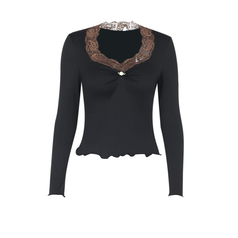 Damen Langarmshirt mit eleganter Spitze und verspieltem Detail R&B
