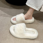Damen Flauschige Hausschuhe mit breitem Riemen und weichem Innenfutter EB