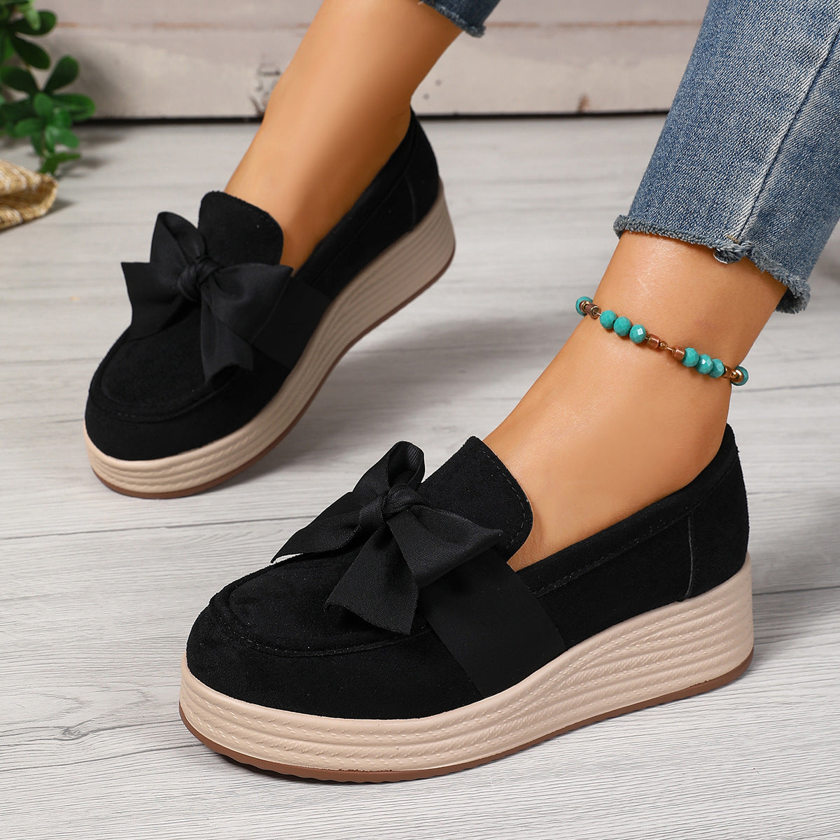 Damen Mokassin-Schuhe mit dekorativem Schleifenakzent und leichtem Wedge-Design R&B