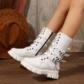 Damen Modische Schnürstiefeletten mit verstellbaren Riemen und robuster Sohle R&B