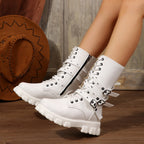 Damen Modische Schnürstiefeletten mit verstellbaren Riemen und robuster Sohle R&B