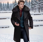 Herren elegante Wolljacke mit kunstfellkragen R&B