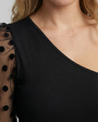 Damen Elegantes Bodysuit mit asymmetrischem Schnitt und transparentem Puffärmel R&B